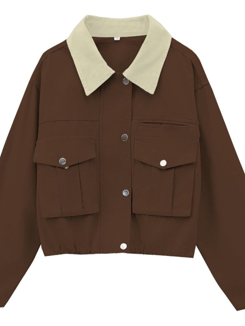 Womens Cropped Jacket Contrast Collar Barn Jacket Outwear